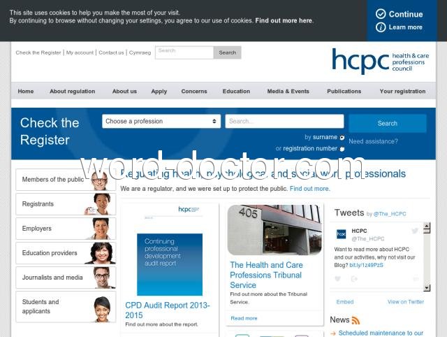 HCPC Health And Care Professions Council Your Registration